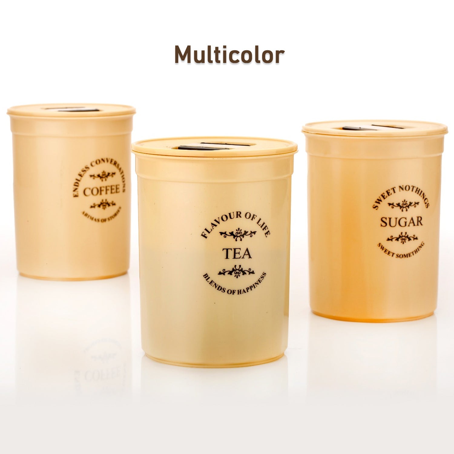 Accurate Seal Tea Sugar Coffee Container - 3 Pcs Plastic Damru Shaped Tea, Coffee, Sugar Canisters Jar, New Airtight Food Seal Containers for Salt, Dry Fruit, Grocery Multicolor (3 Pcs Set) Accurate Seal Tea Sugar Coffee Container - 3 Pcs Plastic Damru Shaped Tea, Coffee, Sugar Canisters Jar, New Airtight Food Seal Containers for Salt, Dry Fruit, Grocery Multicolor (3 Pcs Set)